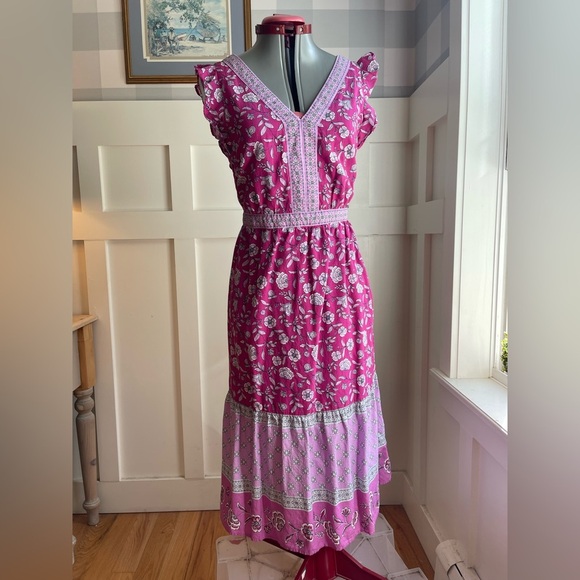 LOFT Pink and White Floral Maxi Dress Size 10 - Picture 2 of 11